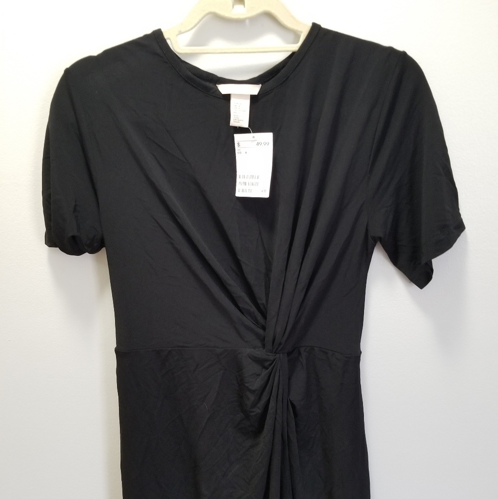 NWT Black H&M Midi Dress with Slit - Picture 2 of 6